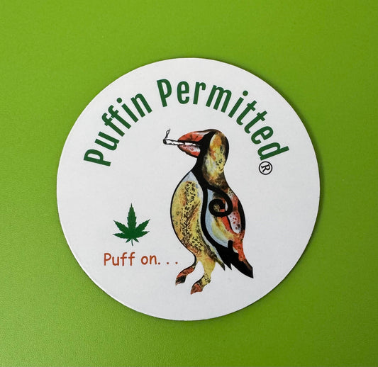 PUFFIN PERMITTED ~ Magnet and Sticker combo 2- pack 3 1/2" each