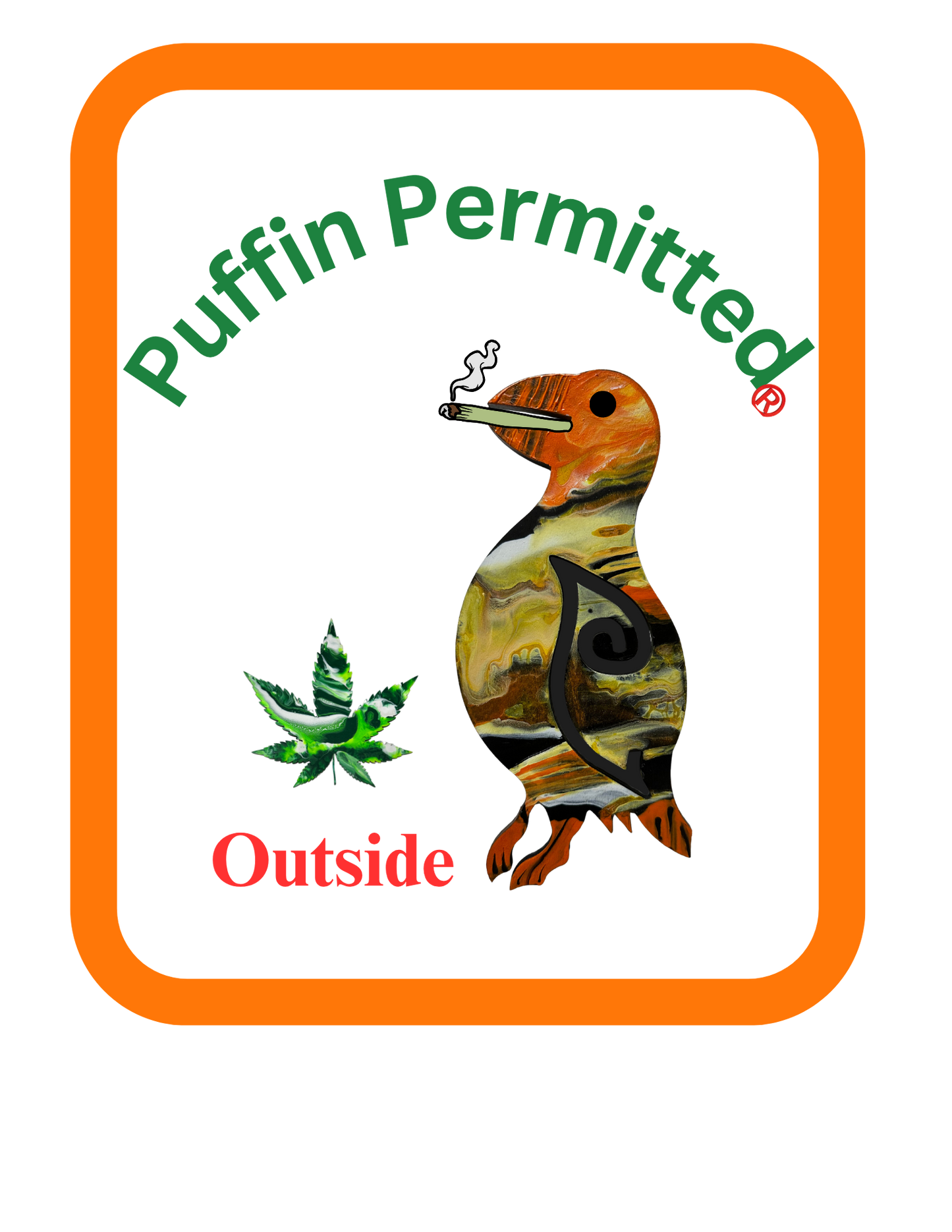 PUFFIN PERMITTED "OUTSIDE"- rectangle 2.84" X 3.50" Kiss Cut Sticker