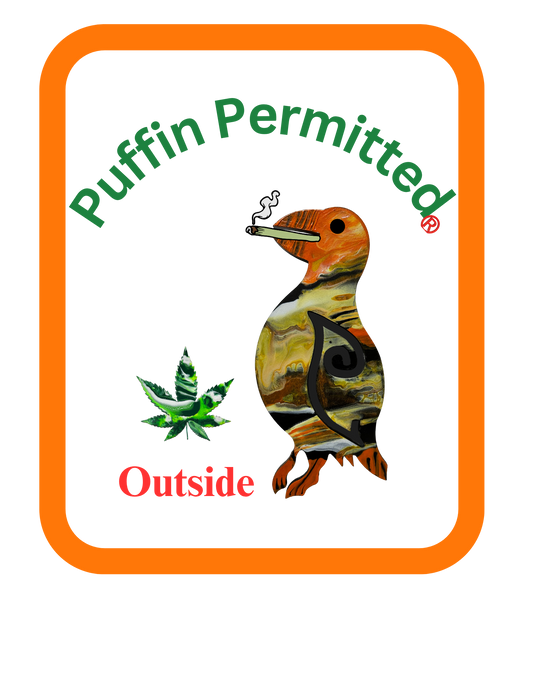 PUFFIN PERMITTED "OUTSIDE"- rectangle 2.84" X 3.50" Kiss Cut Sticker