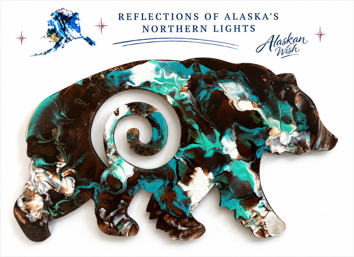 Bear Circle of Life - Reflections of Alaskan Northern Lights Wall Art