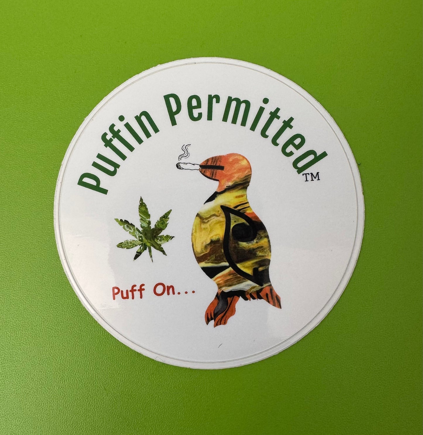 PUFFIN PERMITTED ~ Magnet and Sticker combo 2- pack 3 1/2" each